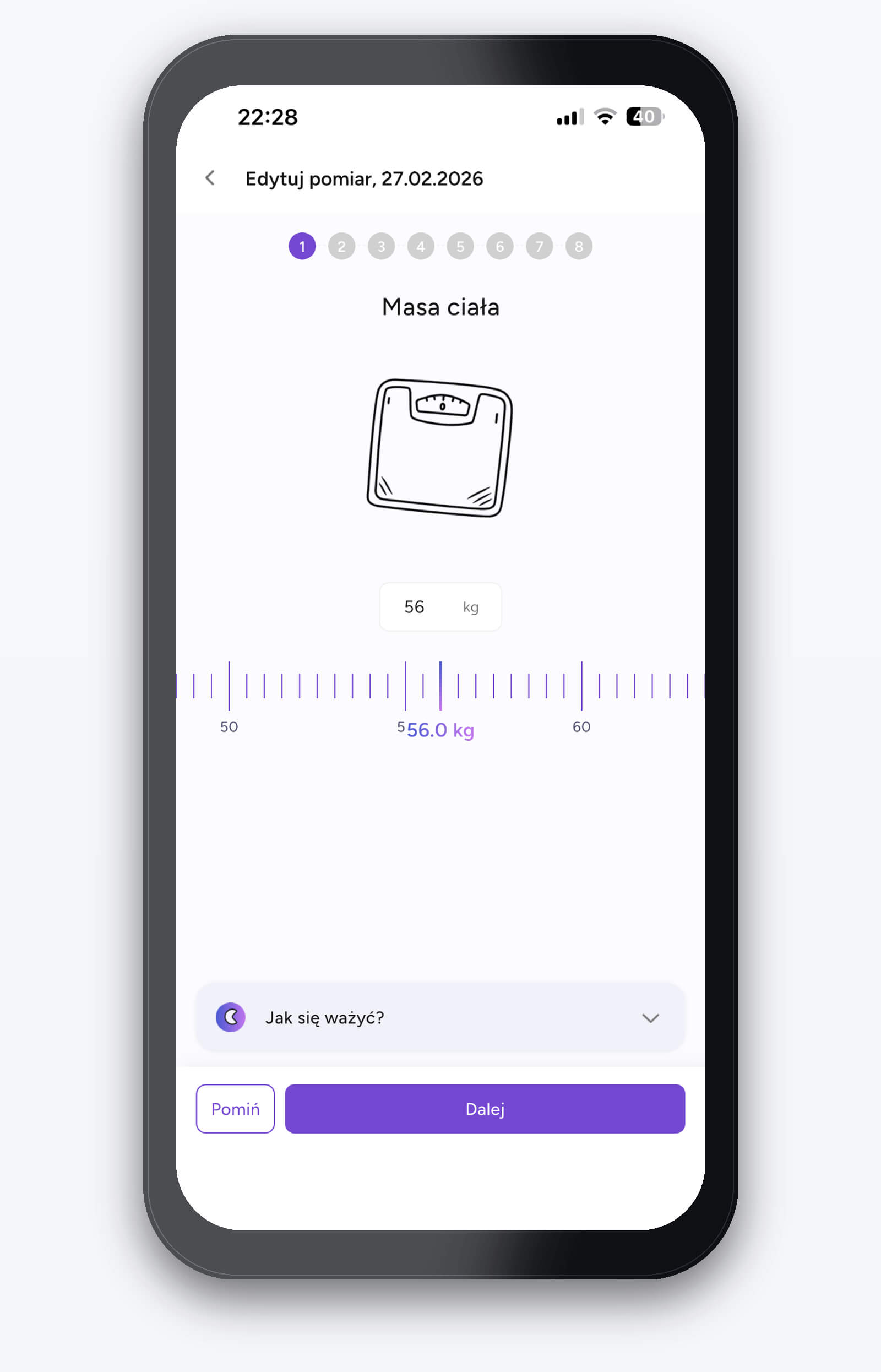 Miejsce na wpisywanie pomiarów